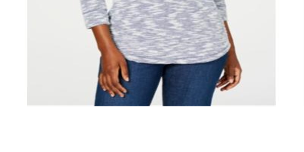 Karen Scott Women's Space Dye 3/4 Sleeve Top Blue-White  Size Petite L