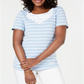 Karen Scott Women's Crochet Lace Striped Cotton Top Blue Size Large