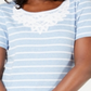 Karen Scott Women's Crochet Lace Striped Cotton Top Blue Size Large