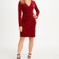 DKNY Women's Ruched Long Sleeve V Neck Knee Length Sheath Cocktail Dress Red Size 8