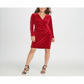 DKNY Women's Ruched Long Sleeve V Neck Knee Length Sheath Cocktail Dress Red Size 8