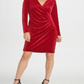 DKNY Women's Ruched Long Sleeve V Neck Knee Length Sheath Cocktail Dress Red Size 8