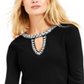 INC International Concepts Women's  Embellished Keyhole Sweater Black Size Petite S