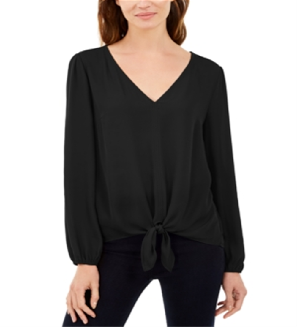 INC International Concepts Women's Tie Hem Top Black Size  Petite S
