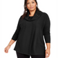 JM Collection Women's Plus Lace up Cowlneck Sweater Black Size 2X