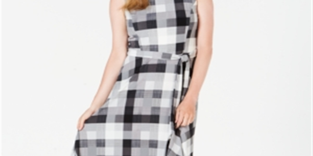 Charter Club Women's Plaid Midi Dress Black Size Large