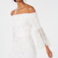 Adrianna Papell Women's 3/4 Quarter Bell Sleeves Off the Shoulder Sequin Floral Dress White Size 6