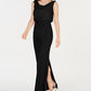 Adrianna Papell Women's Sleeveless Boat Neck Full Length Evening Sheath Dress Black Size 18