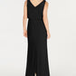 Adrianna Papell Women's Sleeveless Boat Neck Full Length Evening Sheath Dress Black Size 18