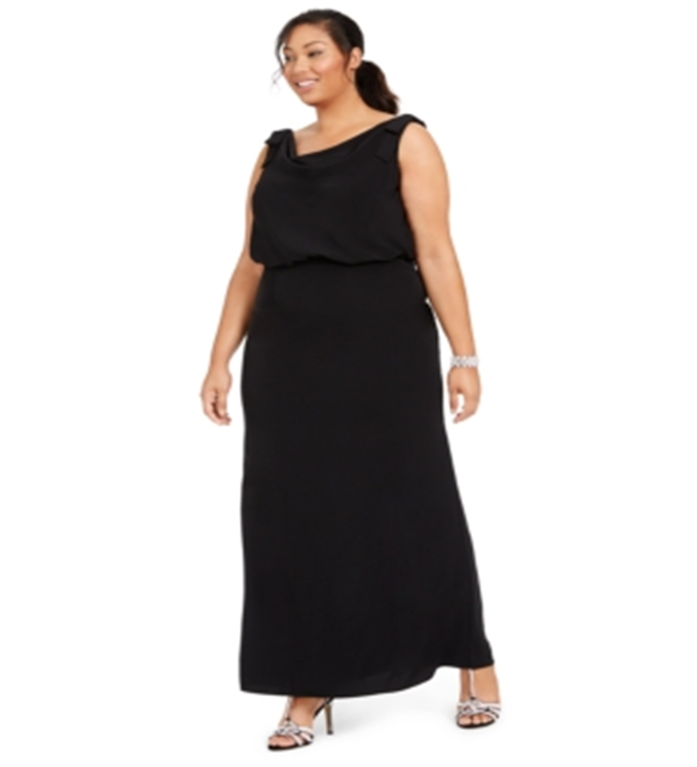 Adrianna Papell Women's Sleeveless Boat Neck Full Length Evening Sheath Dress Black Size 18