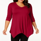 JM Collection Women's Plus  Handkerchief Hem Top Red Size 1X