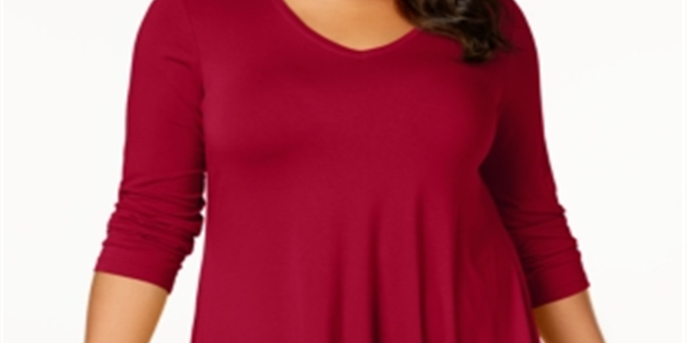 JM Collection Women's Plus  Handkerchief Hem Top Red Size 1X