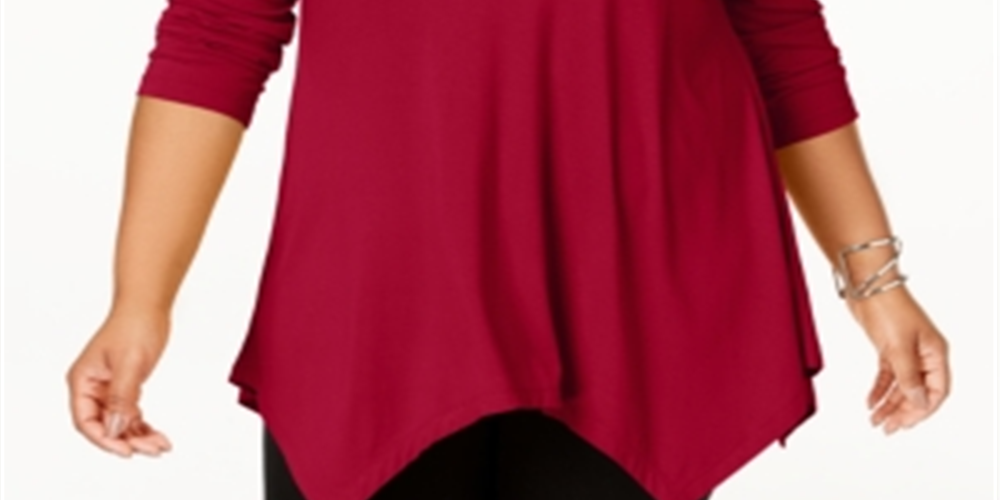 JM Collection Women's Plus  Handkerchief Hem Top Red Size 1X
