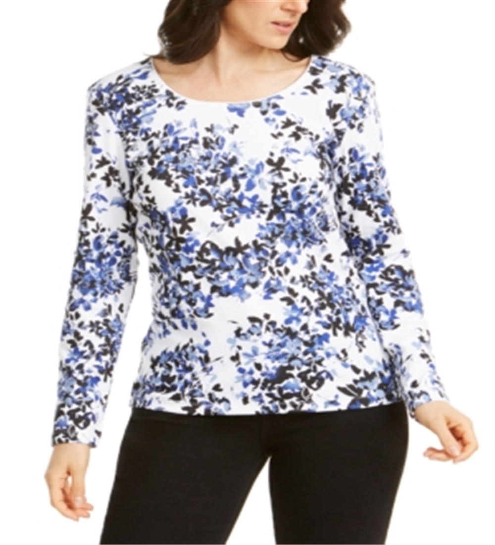 Karen Scott Women's Abstract Floral Print Top Black Size X-Small