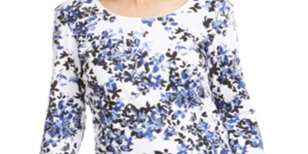 Karen Scott Women's Abstract Floral Print Top Black Size X-Small
