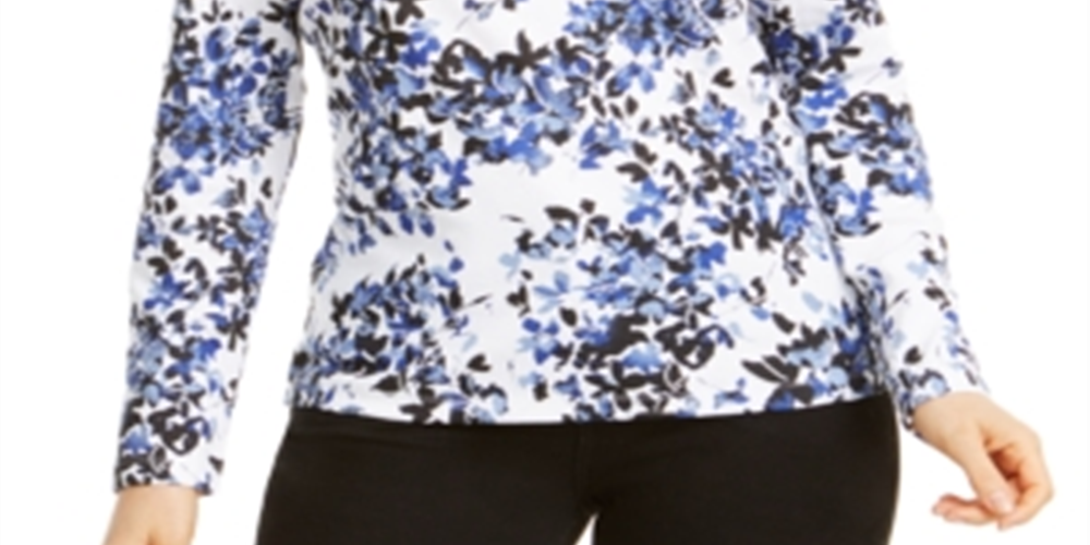Karen Scott Women's Abstract Floral Print Top Black Size X-Small