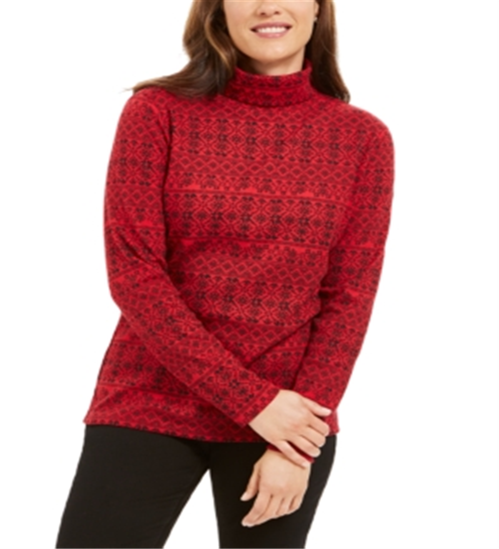 Karen Scott Women's Fair Isle Printed Turtleneck Top Red Size X-Small