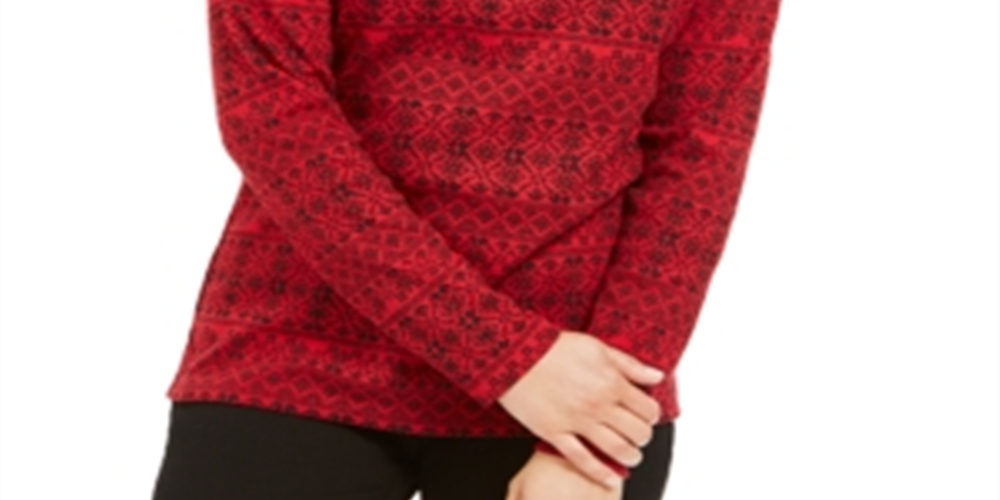 Karen Scott Women's Fair Isle Printed Turtleneck Top Red Size X-Small