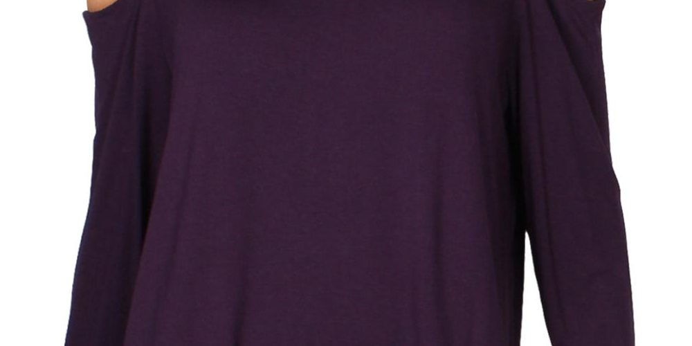 JM Collection Women's Plus Cold Shoulder 3/4 Sleeves Tunic Top Purple Size Large