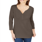 Karen Scott Women's 3/4 Sleeve Henley Shirt Coral Size Medium