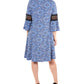 NY Collection Women's Crochet TrimBell Sleeve Dress Blue Size Petite Medium