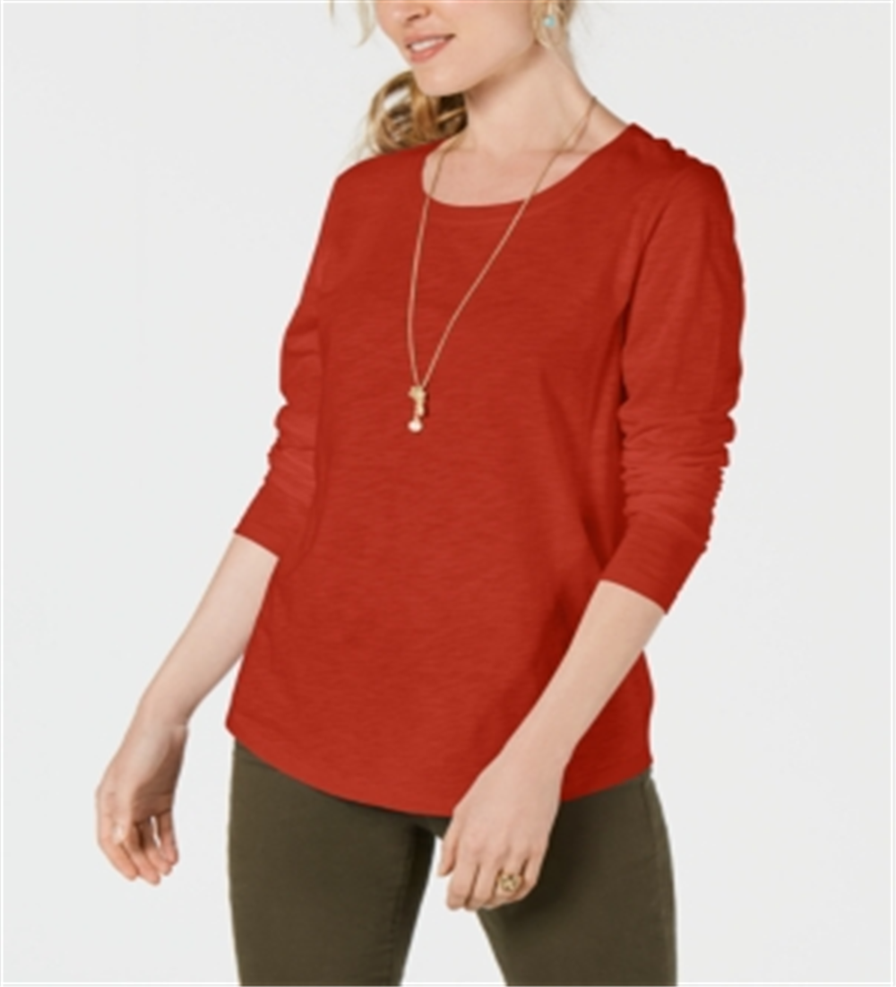 Style & Co Women's Long Sleeve Crewneck Top Orange Size Large