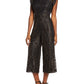 Donna Women's Ricco New York Lace Floral Short Sleeve Illusion Neckline Capri Jumpsuit Black Size 6