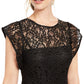 Donna Women's Ricco New York Lace Floral Short Sleeve Illusion Neckline Capri Jumpsuit Black Size 6