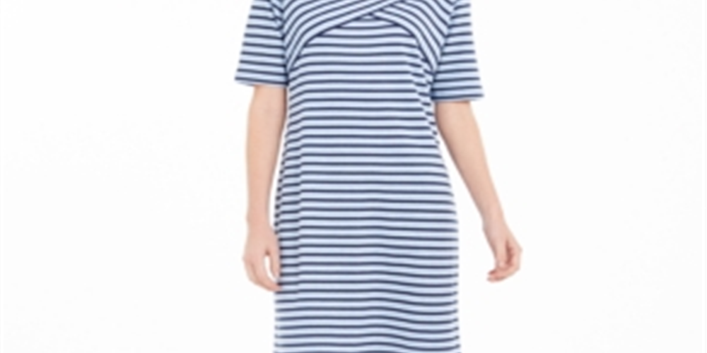 Karen Scott Women's Striped Shift Dress  Blue Size Medium
