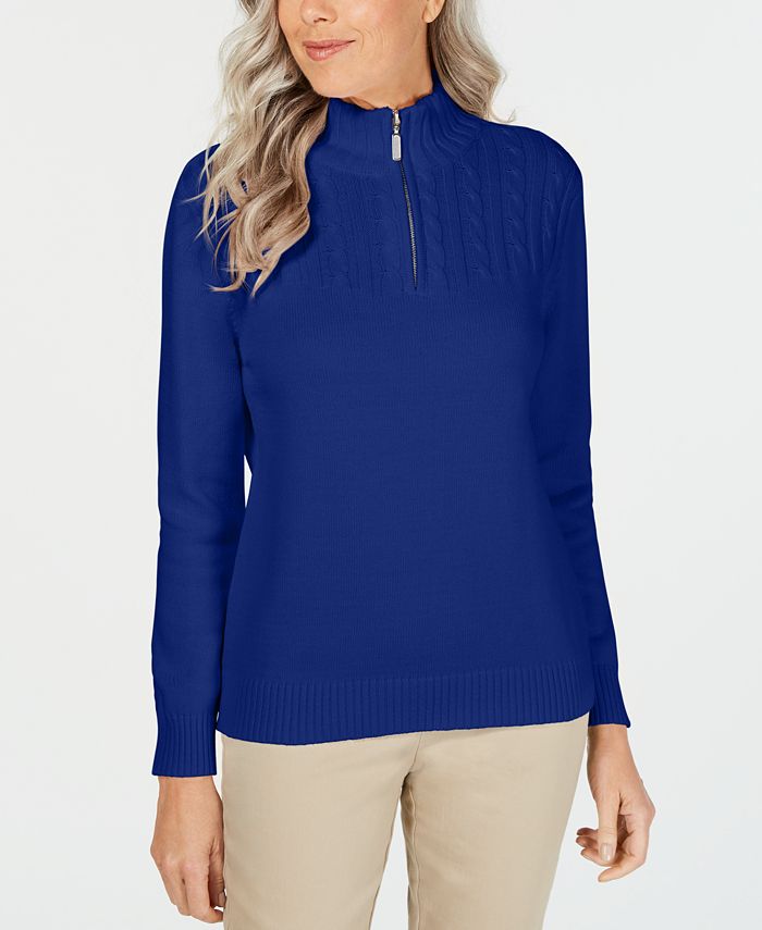 Karen Scott Women's Cotton Mock Neck Pullover Blue Size -Petite L