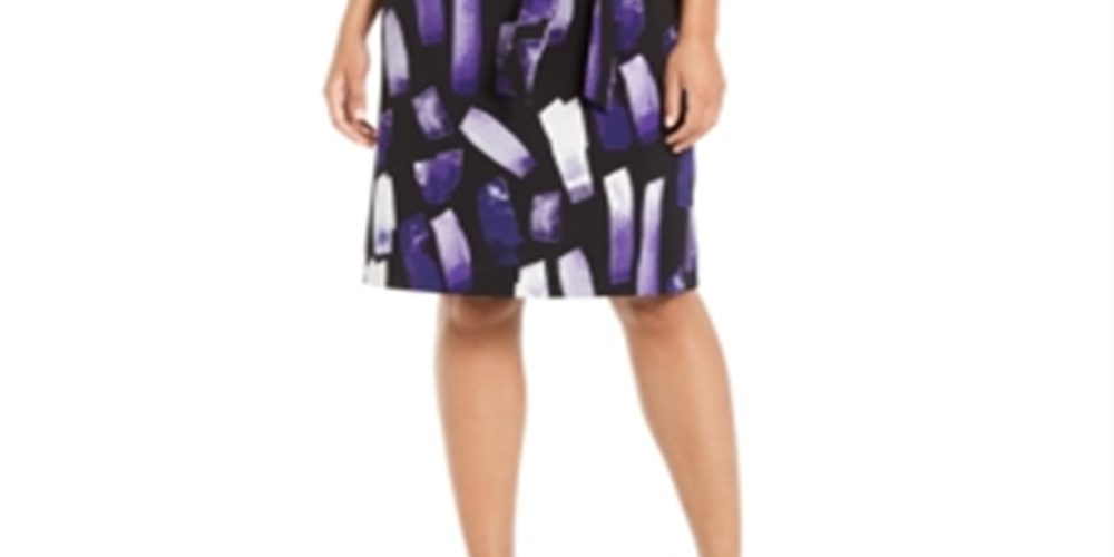Alfani Women's Printed Tie Waist Dress Purple Size Petite L