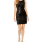 Calvin Klein Women's Sequined Zippered Sleeveless Jewel Neck Short Sheath Cocktail Dress Black Size 12