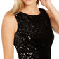 Calvin Klein Women's Sequined Zippered Sleeveless Jewel Neck Short Sheath Cocktail Dress Black Size 12