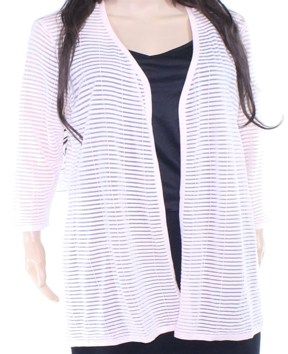 Alfani Women's Ottoman Striped Open-Front Cardigan Sweater Pink Size S