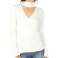 Hippie Rose Junior's Choker Neck Ribbed Sweater White Size M
