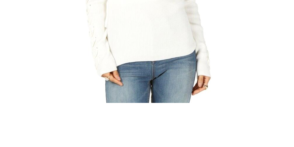 Hippie Rose Junior's Choker Neck Ribbed Sweater White Size M