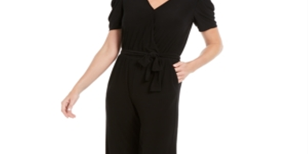 NY Collection Women's Puff Sleeve Jumpsuit Black Size Petite XS