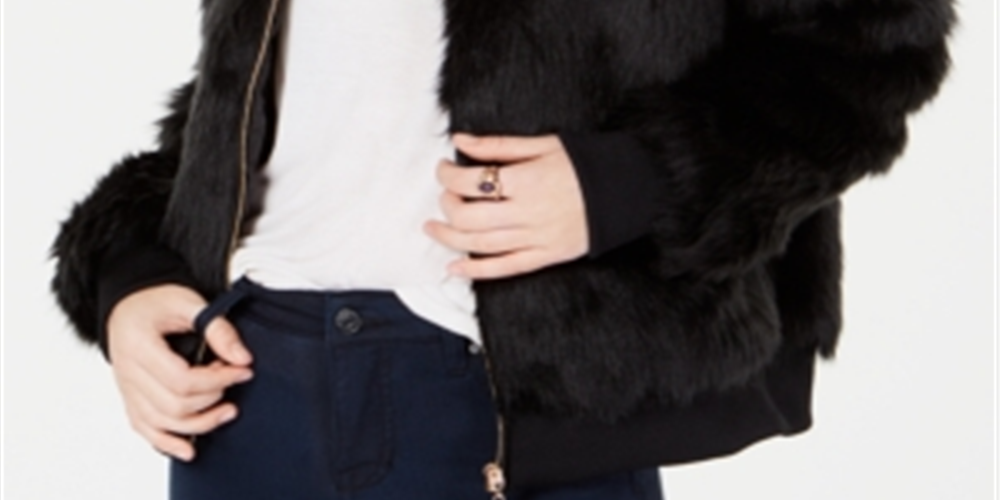 Say What? Women's Faux Fur Bomber Jacket Black Size Large