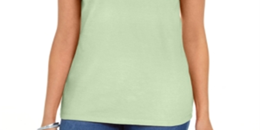 Karen Scott Women's Cotton Scalloped Neck T-Shirt Green Size Medium