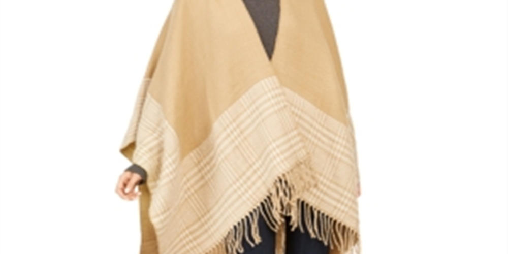Charter Club Women's Reversible Plaid Colorblocked Topper Scarf  Brown One Size