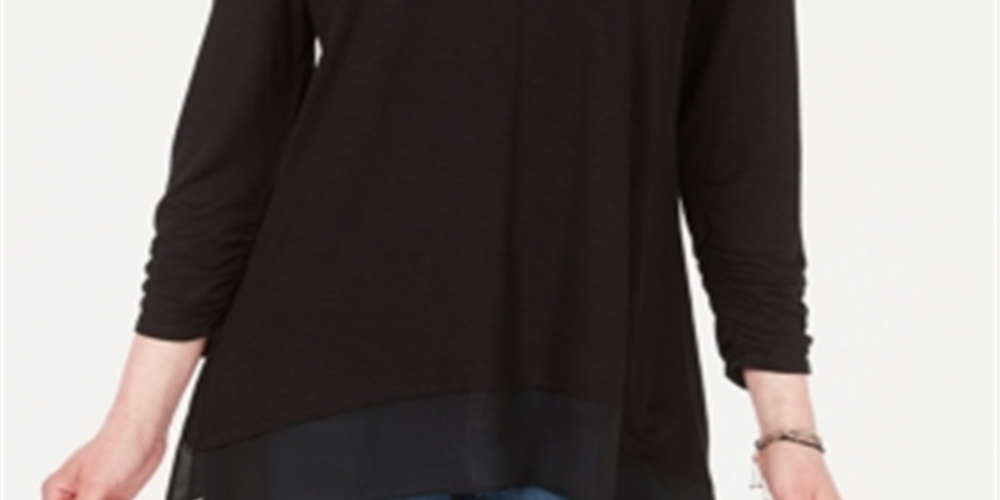 Style & Co Women's Long Sleeve V Neck Top Black Size Small