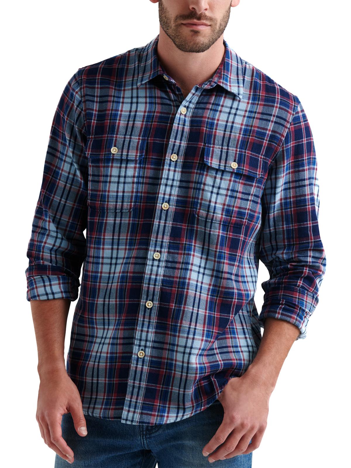 Lucky Brand Men's Plaid Classic Fit Button Down Shirt Navy Size M