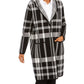 Charter Club Women's Petite Plaid Hooded Coat Black Petite XL