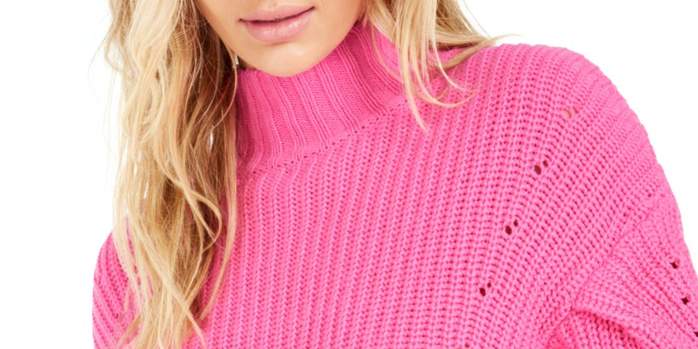 Bar III Women's Long Sleeve Turtle Neck Sweater Pink Size XX-Large