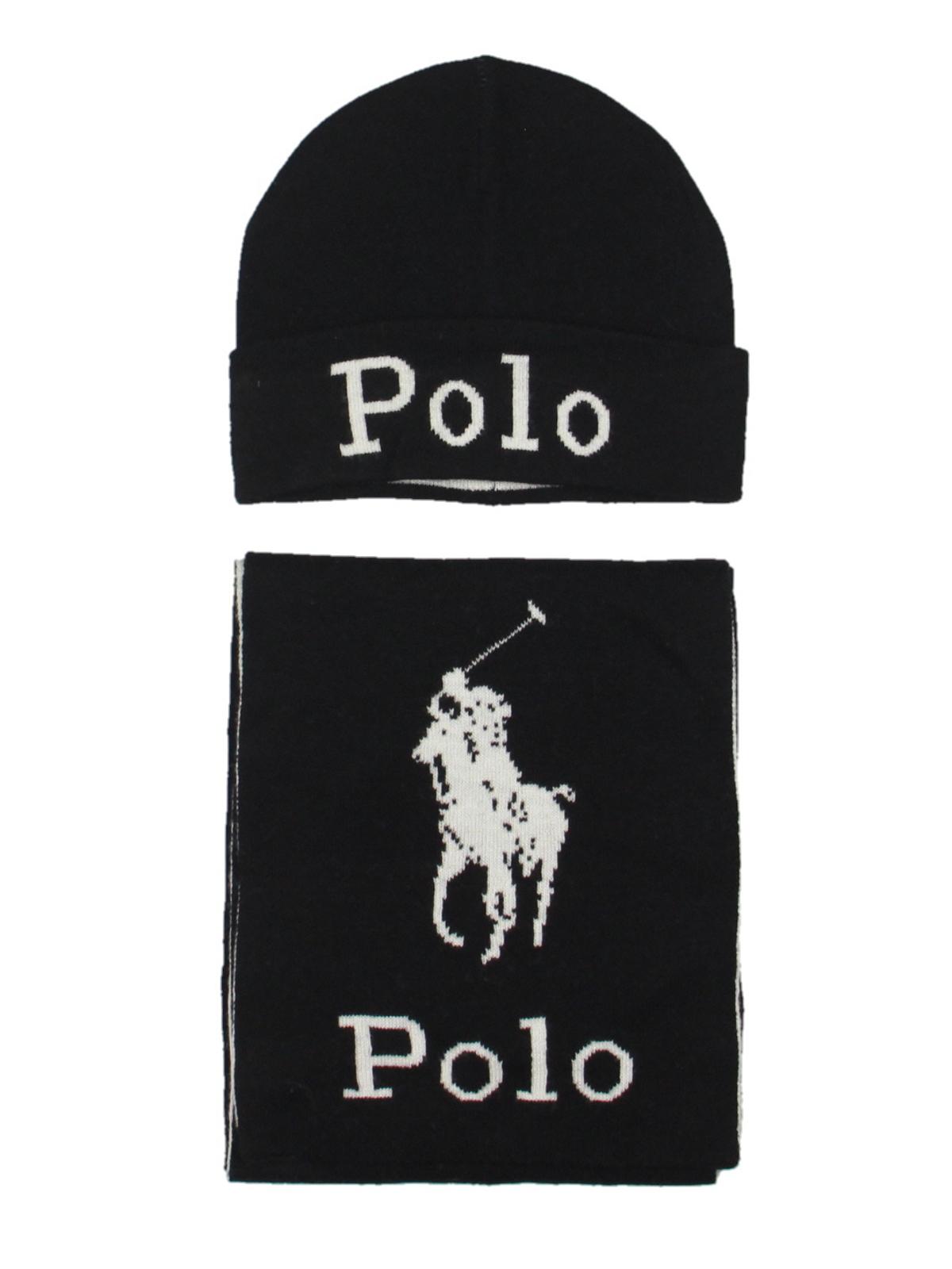 Ralph Lauren Men's Wool Blend Winter Hat & Scarf Set Black Size Regular