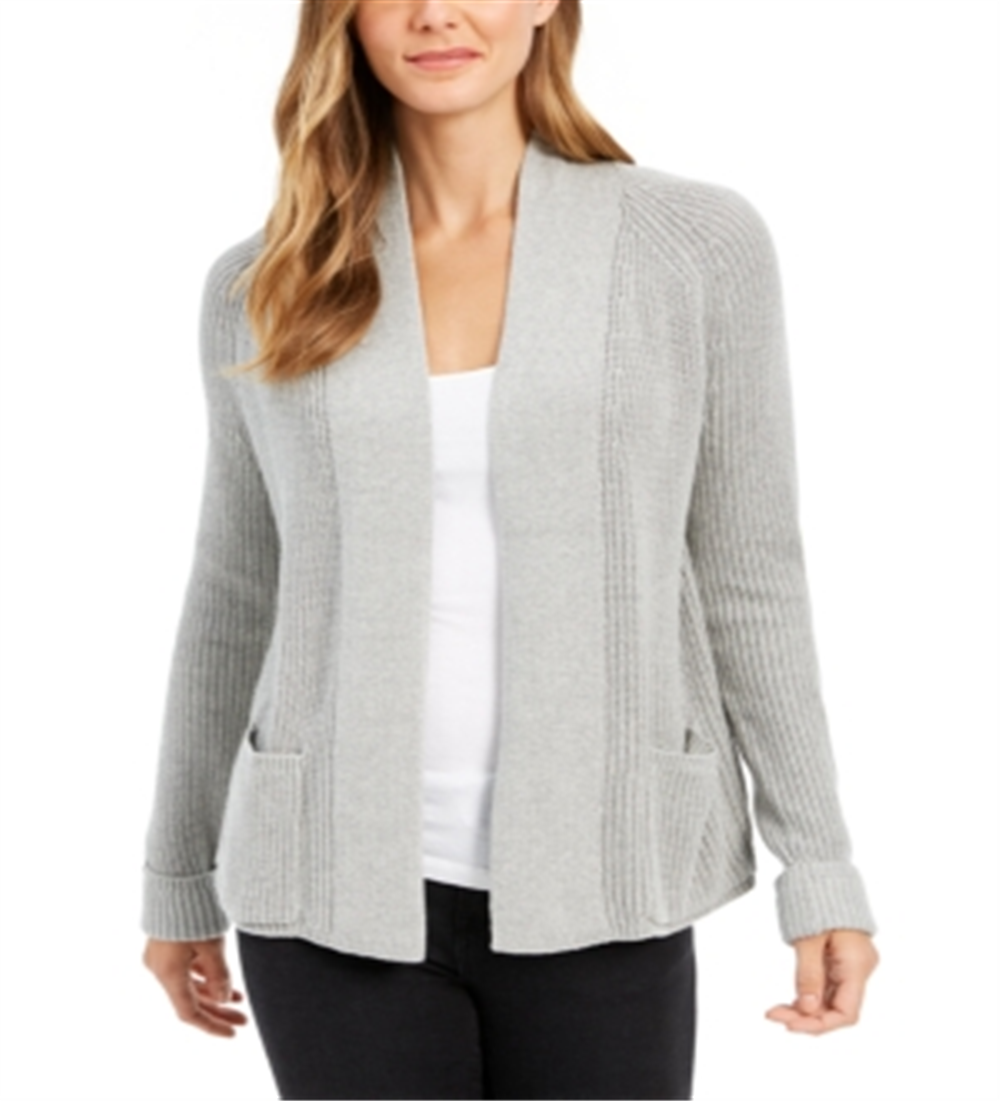 Charter Club Women's Cotton Cropped Cardigan Silver Tin Size Petite XL