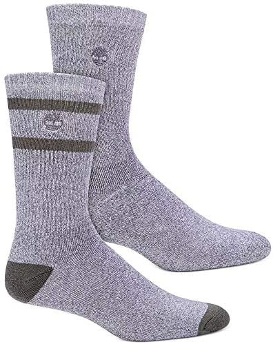 Timberland Men's Men's Marled Striped 2 Pack Boot Socks Gray Size  7-12