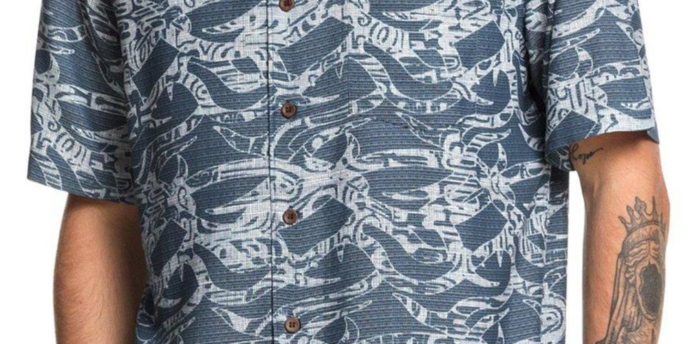 Quiksilver Men's Tribal Kelp Shirt Blue Size XX-Large