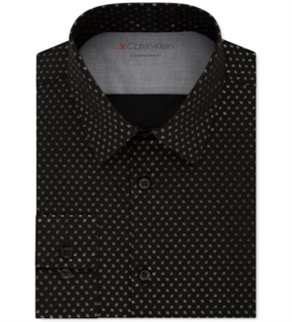 Calvin Klein Men's Extreme Slim Fit Line Print Dress Shirt Red Size XL