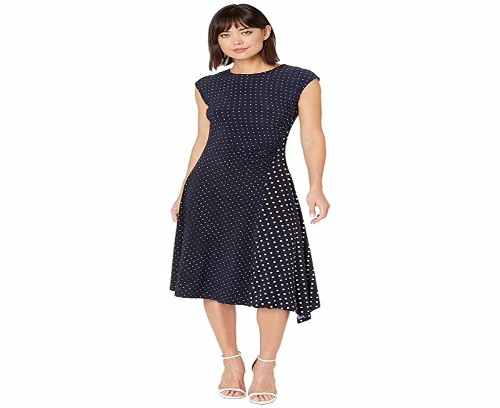 Ralph Lauren Women's Polka Dot Stretch Jersey Dress Blue Size X-Large